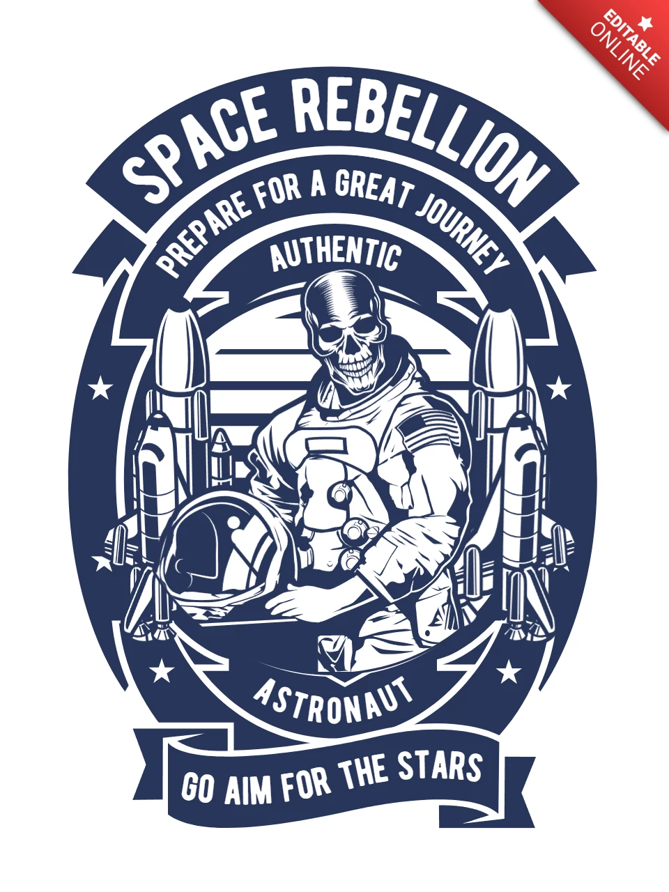 Skeleton Astronaut Character T-Shirt Design Template