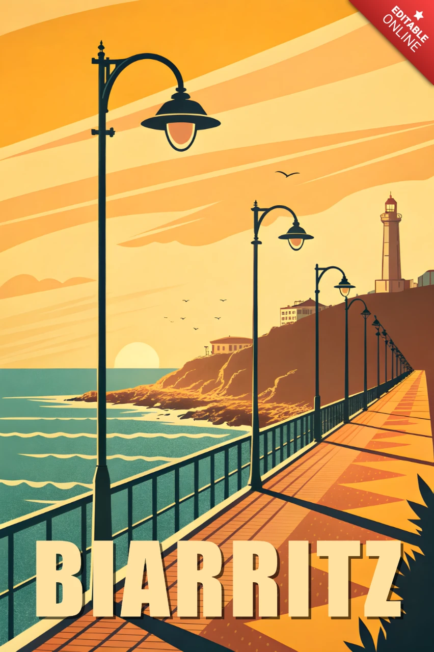 Vintage Biarritz Küstendesign-Vorlage für Poster