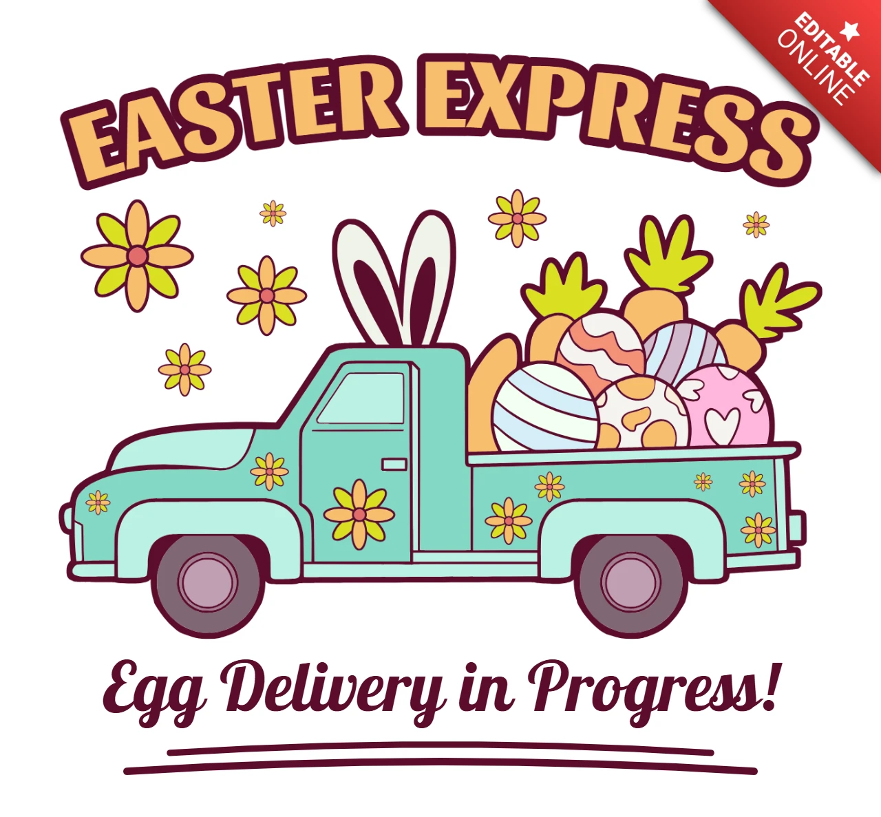 Easter Bunny Pickup Truck Eggs in Transit T-Shirt Design Template