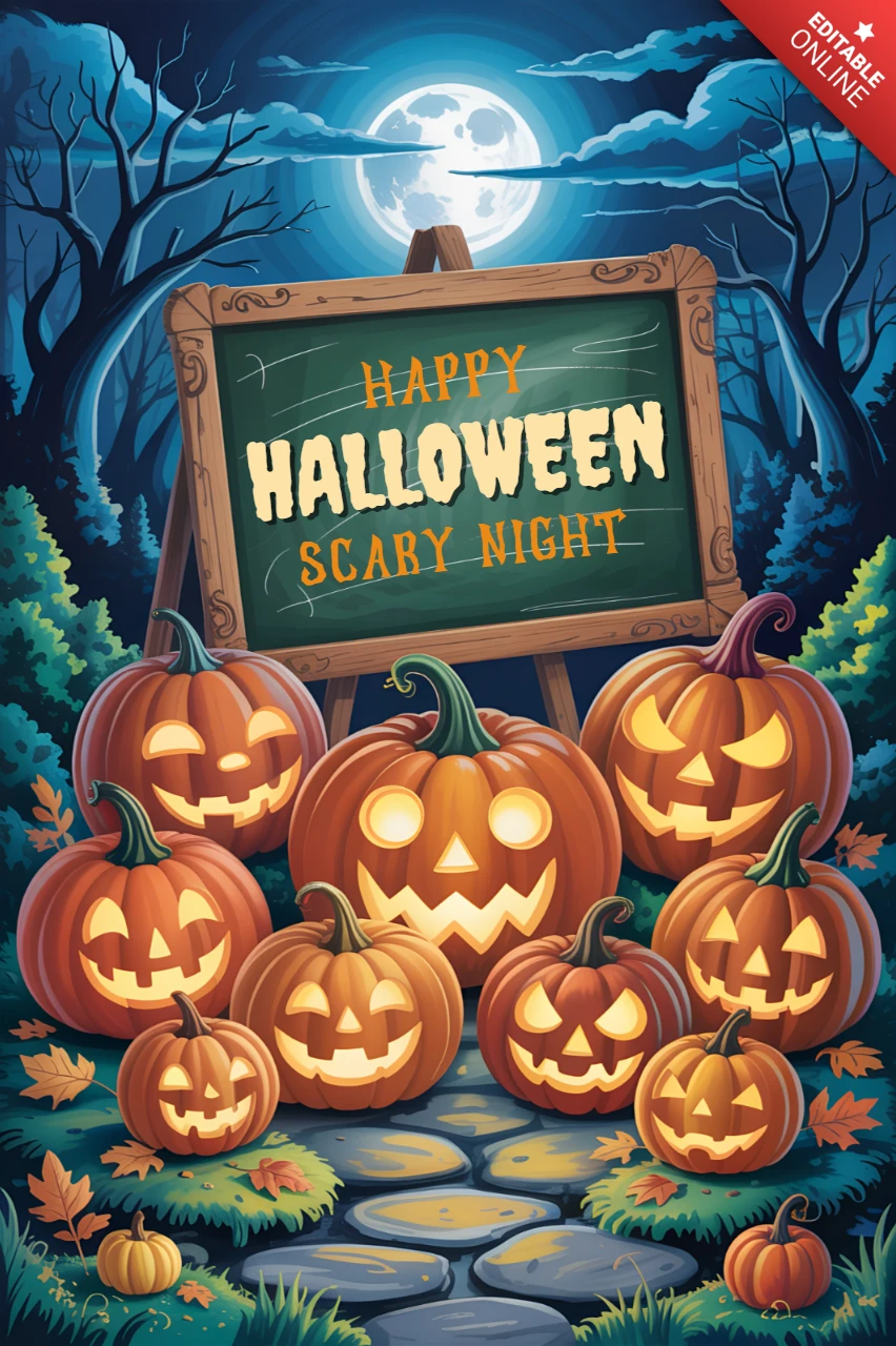 Spooky Halloween Pumpkin Design Template for Festive Posters