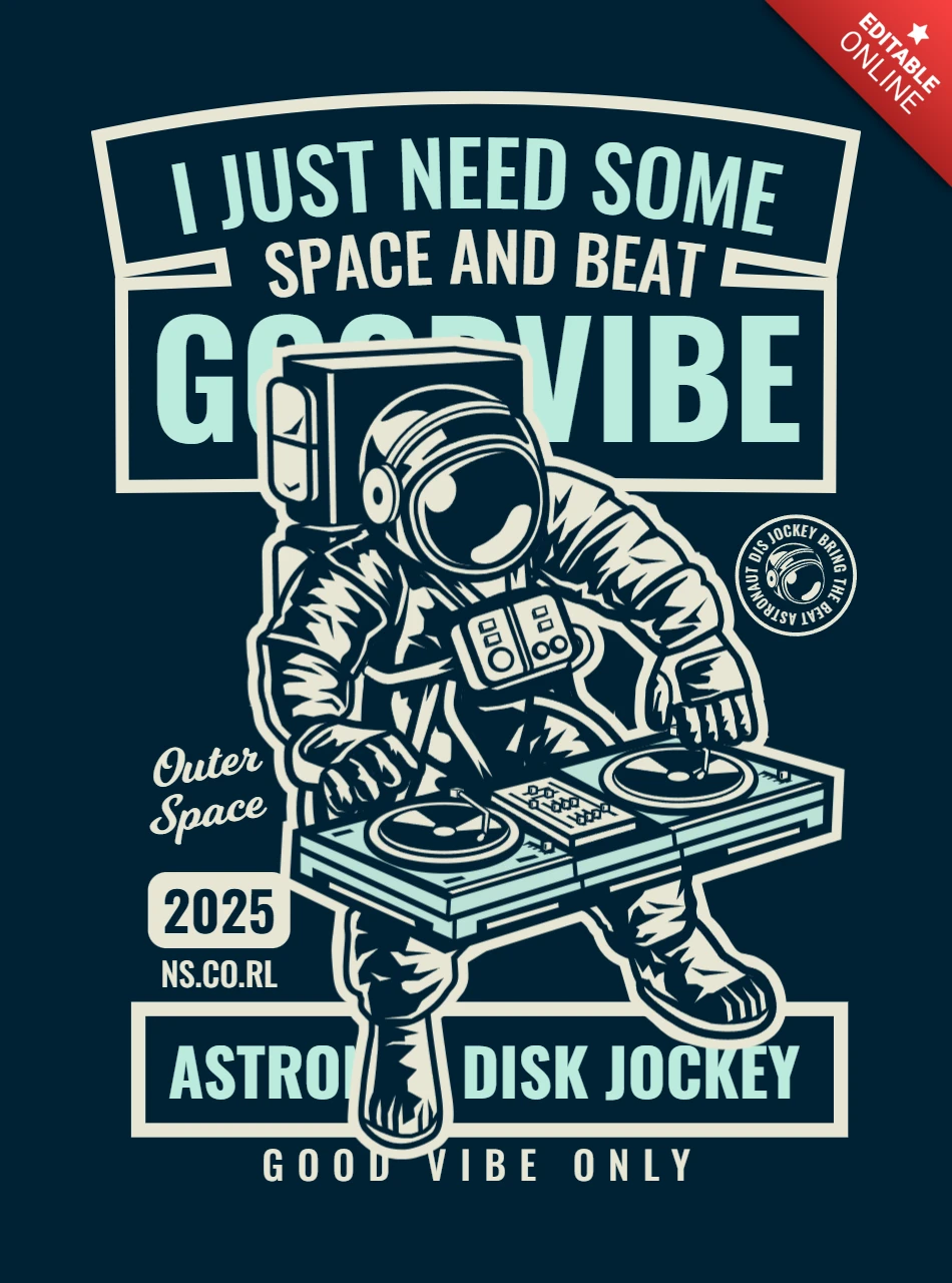 Astronaut Disk Jockey T-shirt Design Template