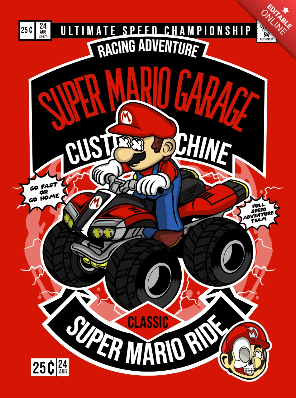 Mario Ride Cartoon Character Magazine Cover Design Template