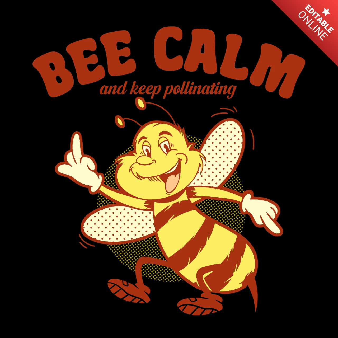 Fique calmo e continue polinizando, design de camiseta motivacional de abelha