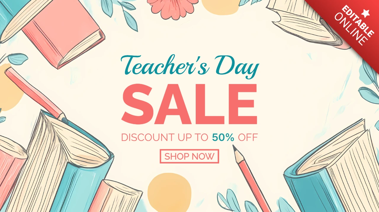 Modèle de vente promotionnelle pour la journée des enseignants, éditable et dessiné à la main