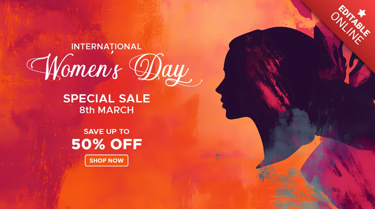 Women's Day Red Watercolor Design - 8th March Sale Template