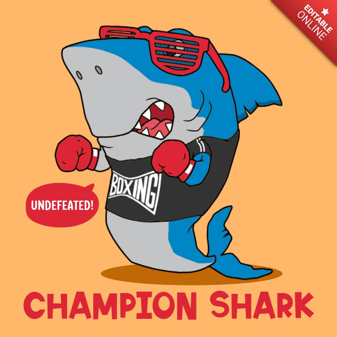 Plantilla de diseño de boxeo de tiburón campeón - undefeated fun