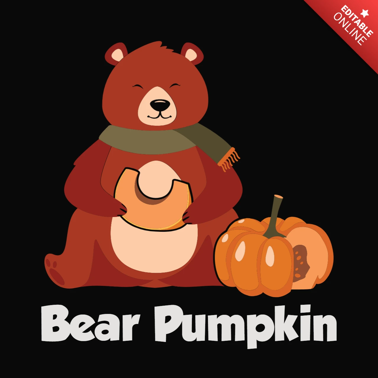 Modelo de design de camiseta de urso comendo abóbora