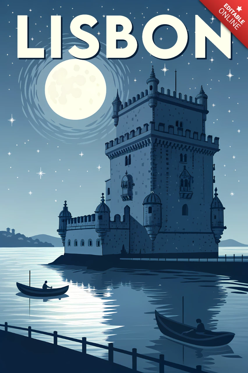 Lisbon Castle Night Scene Design Template for Posters