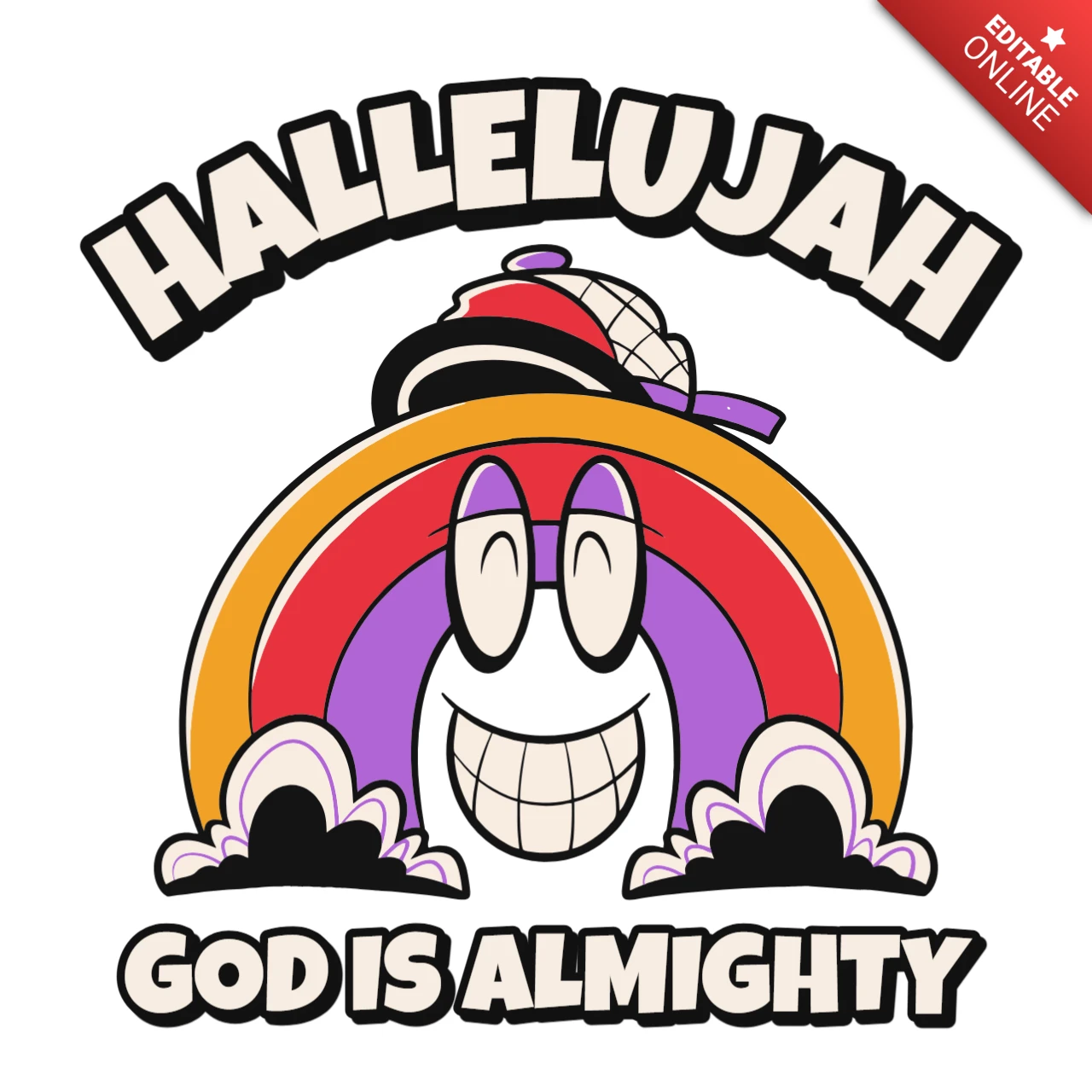 Colorful Rainbow Design Template for Joyful T-Shirt with Hallelujah God is Almighty Theme