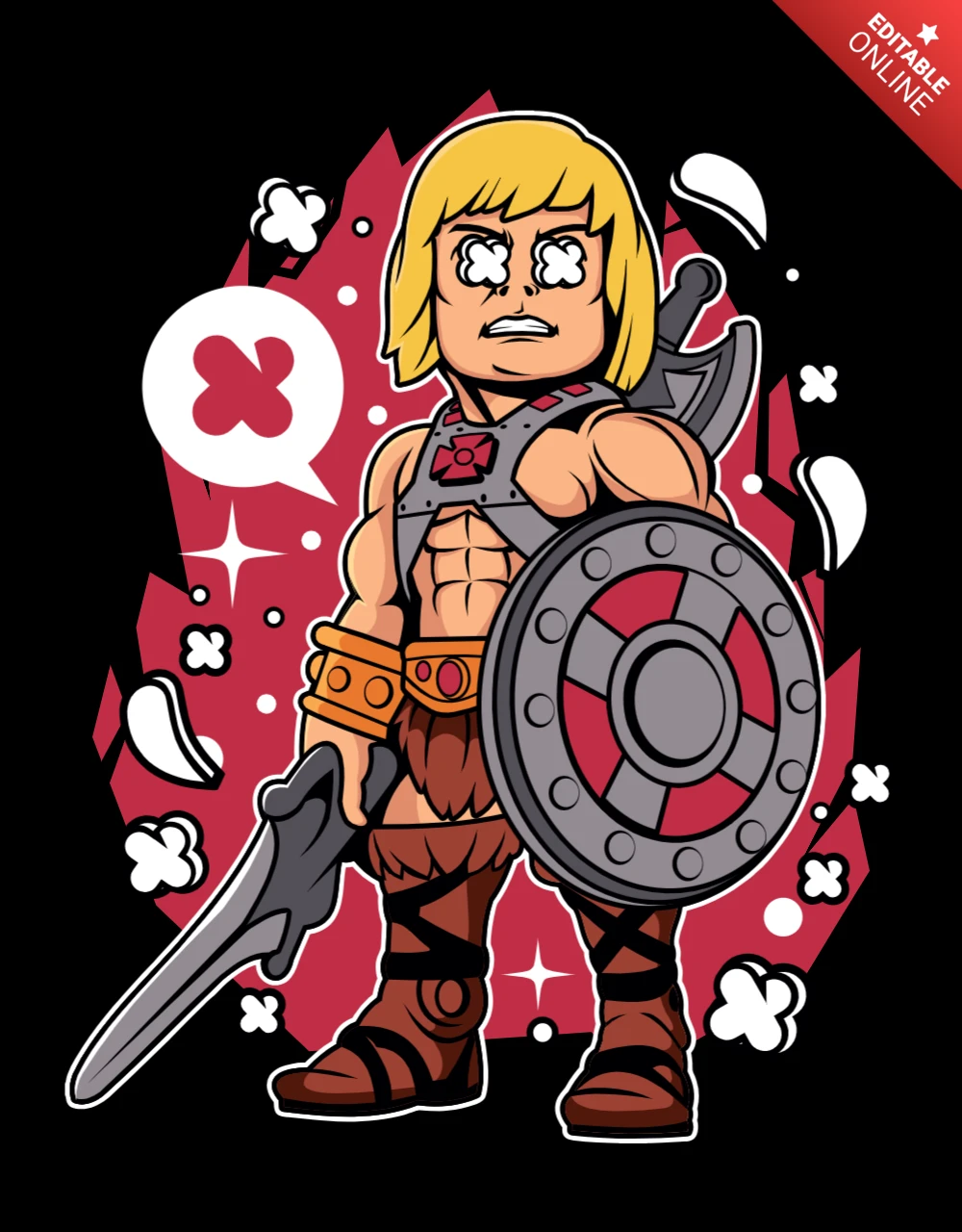 ヒーマンの漫画キャラクターのTシャツデザインテンプレート