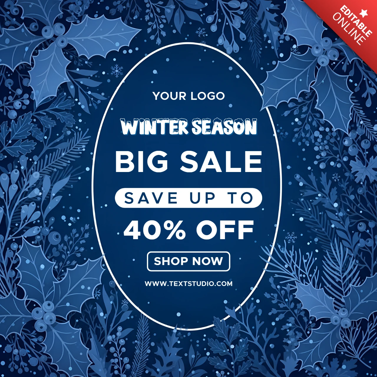 Winter Season Sale Design Template with Floral Elements for Promotional Posters