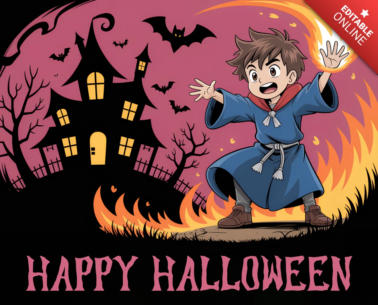 魔法のハロウィンキャラクターデザインテンプレート フェスティブグリーティングカード用