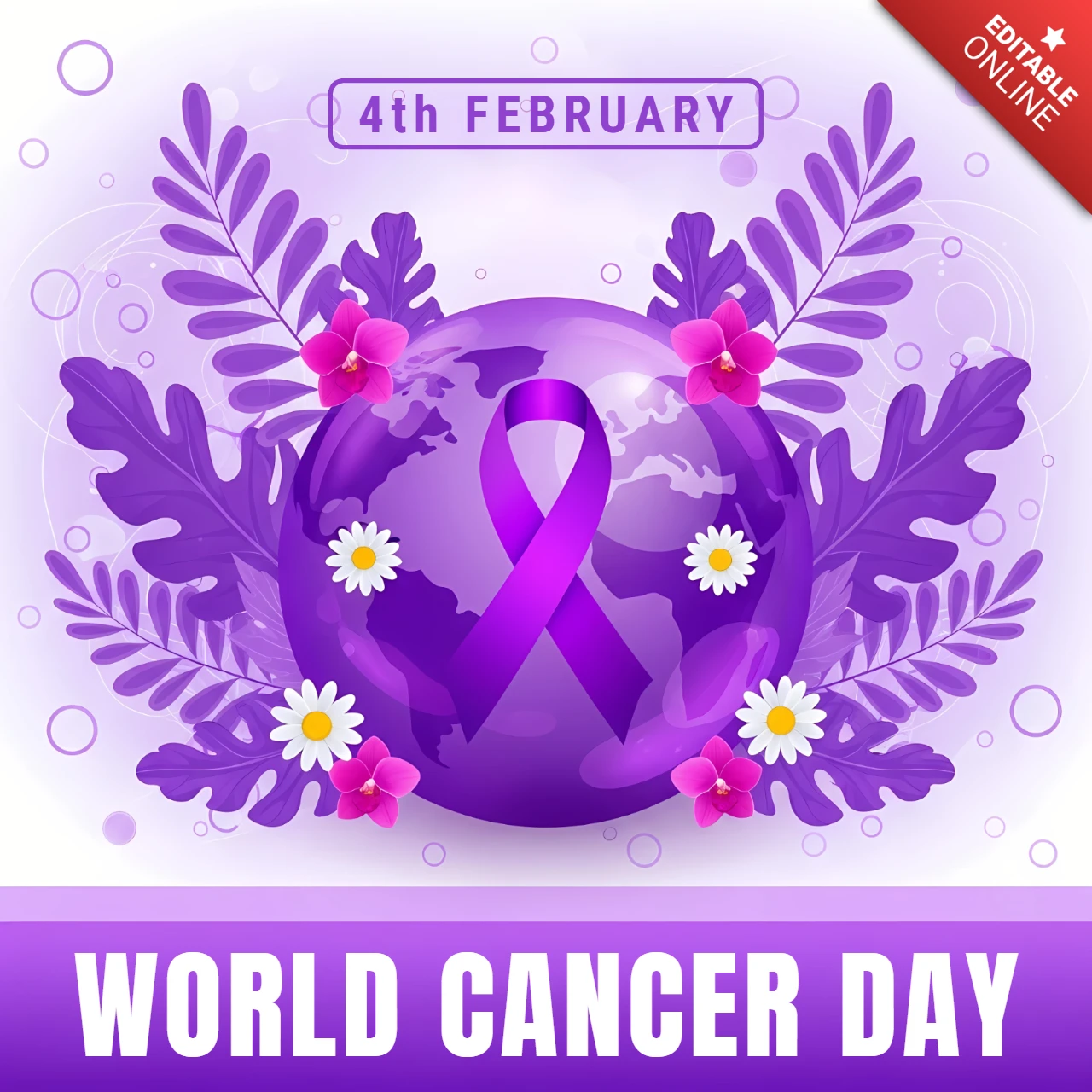 World Cancer Day Awareness Template Floral Design for Posters