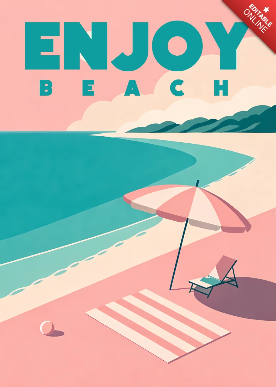 Beach Umbrella Design Template for Retro Flat Summer Vibes Posters