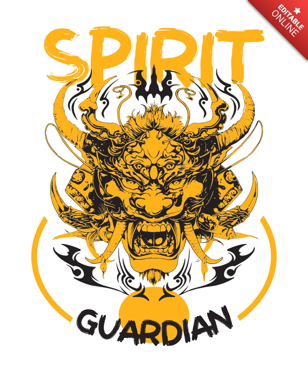 Spirit Guardian Mythical Demon Mask Streetwear T-Shirt Design Template