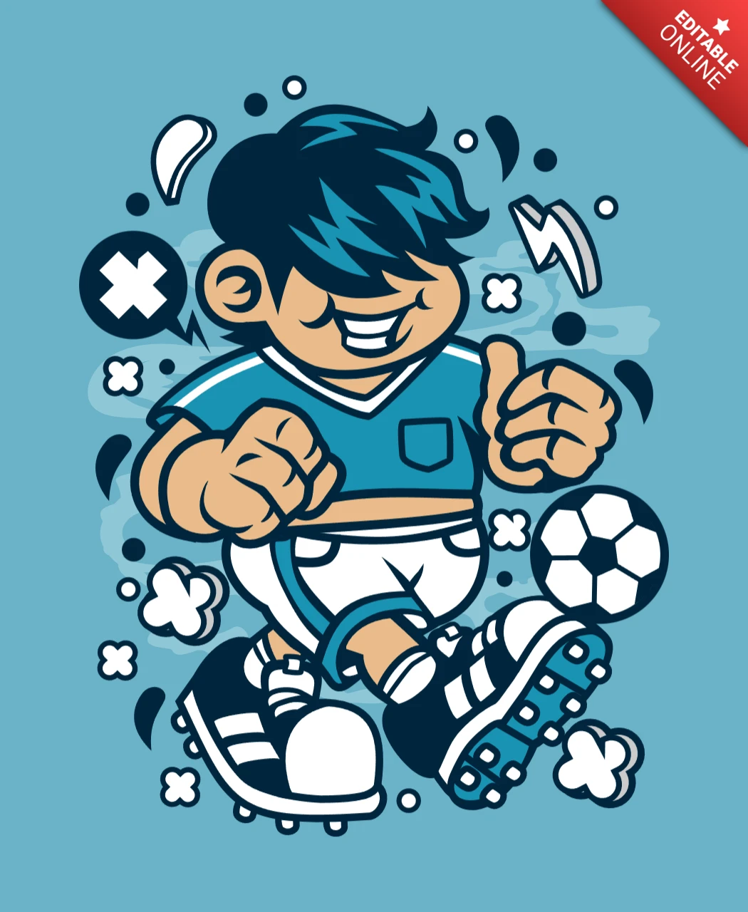Soccer Kid Cartoon Character Poster Design Template