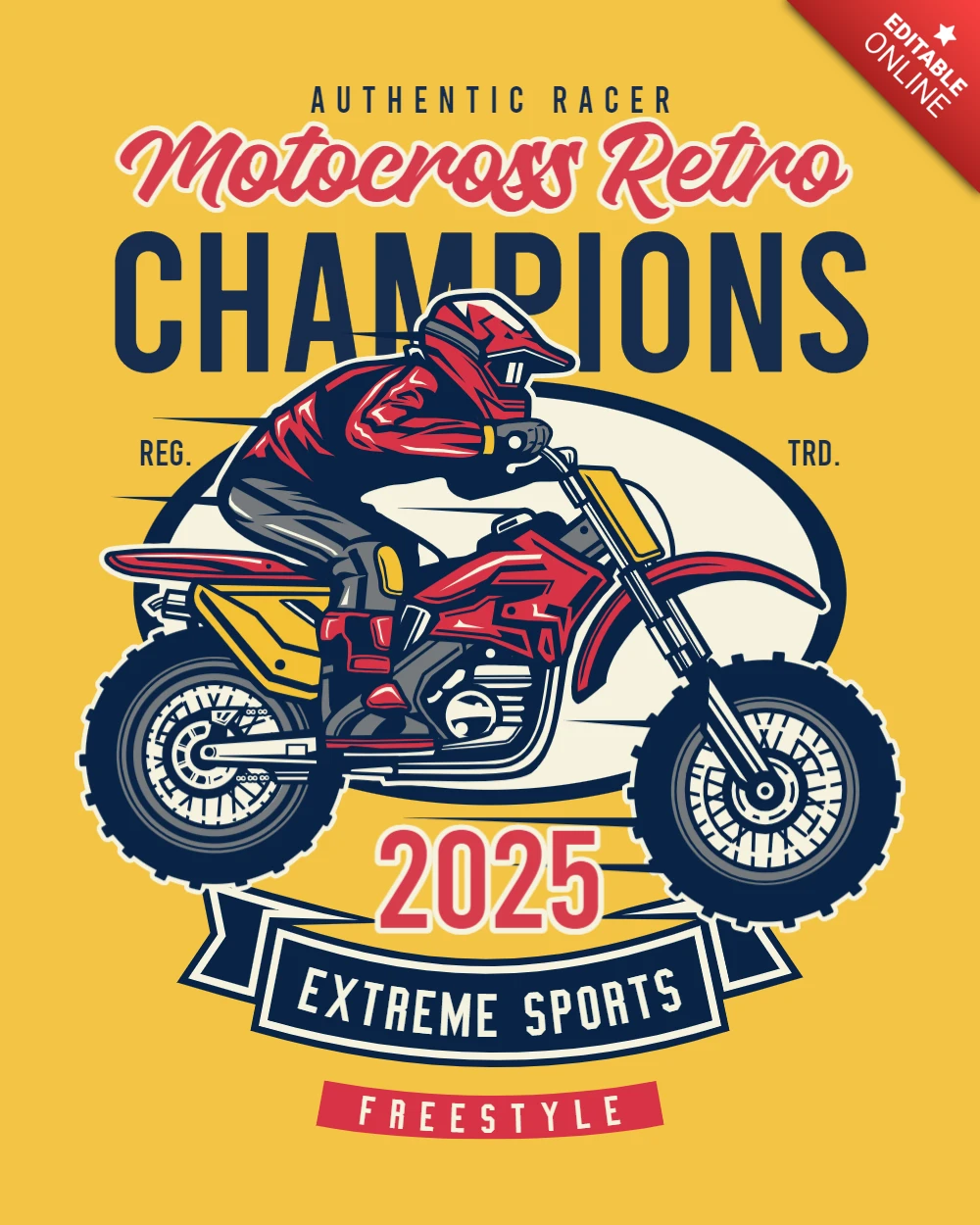 Motocross Retro Champions T-shirt Design Template