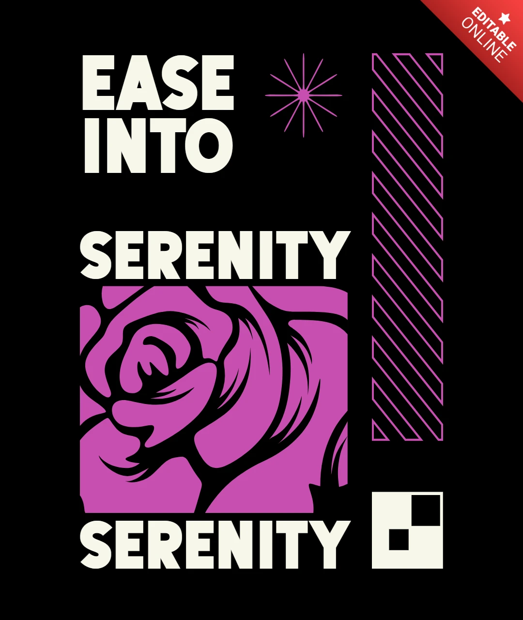 Eintauchen in die Gelassenheit violetter Blüte & abstraktes Sternenexplosion-Design T-Shirt-Designvorlage