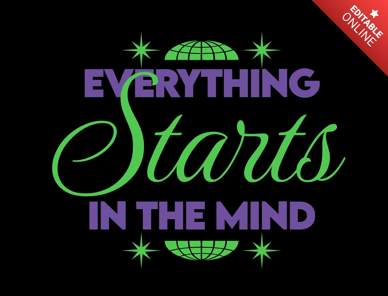Tout commence dans l'esprit citation motivationnelle avec un modèle de design de t-shirt globe et étoile.