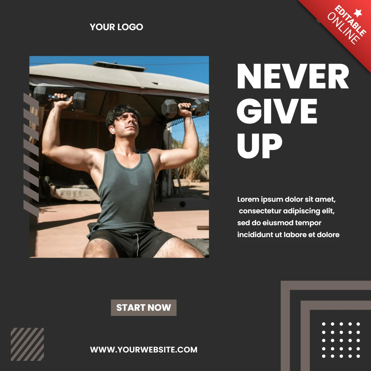 Never Give Up Gym Lifestyle Promotional Instagram Story Design Template
