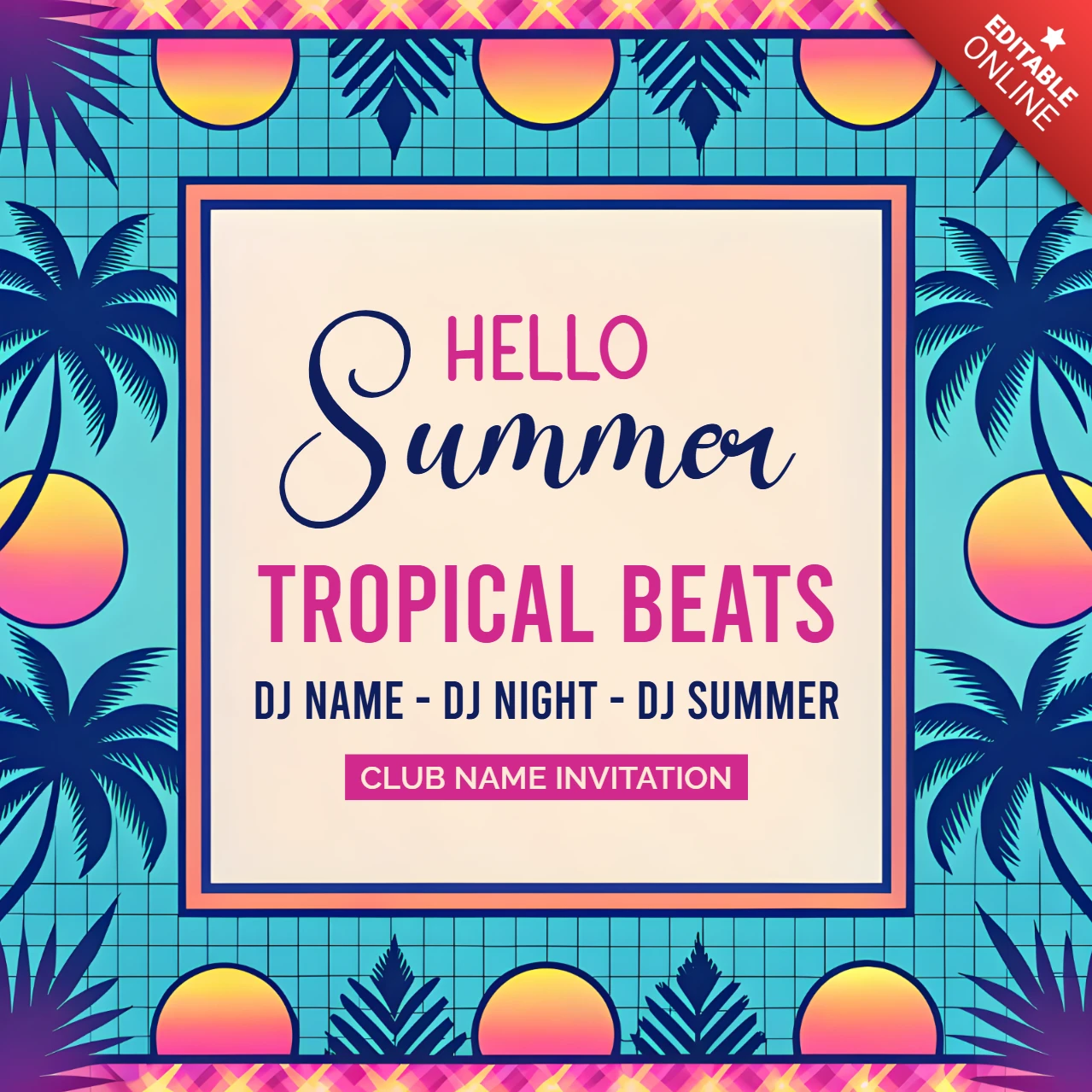 Lebendige tropische Beats Einladungsvorlage für Sommer-DJ-Events