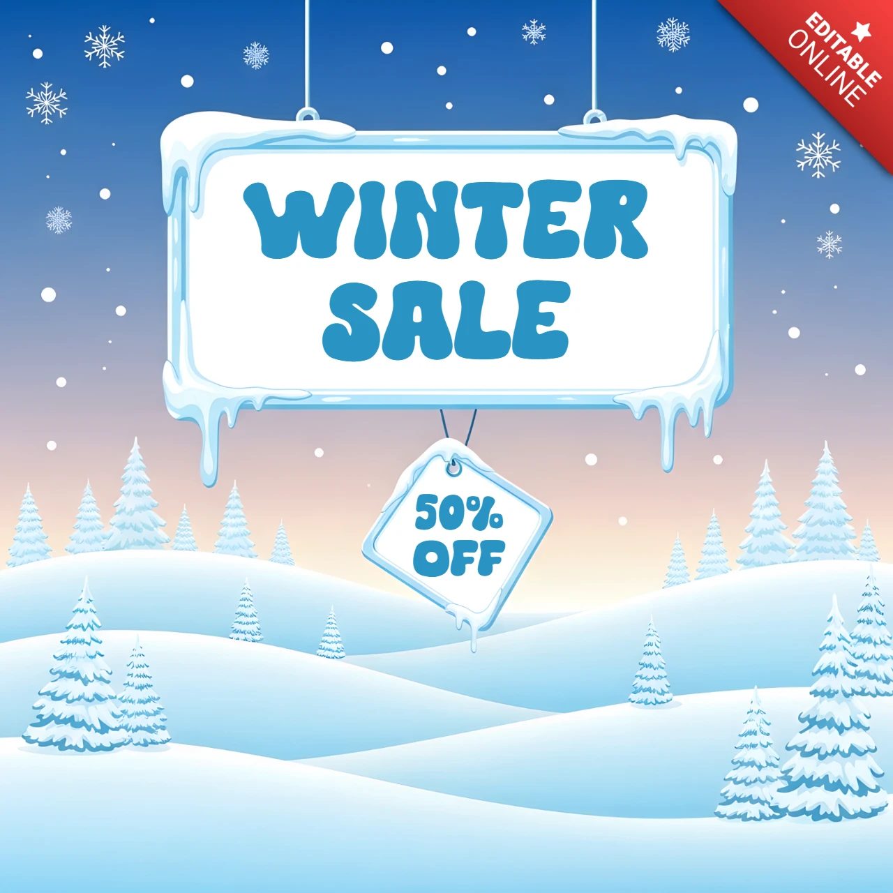 Winter Sale Design Template with Icy Sign for Promotional Flyers