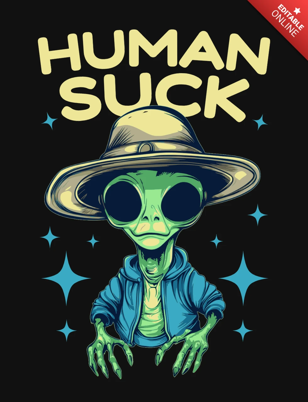 Human Suck Alien Edgy Outer Space T-Shirt Design Template