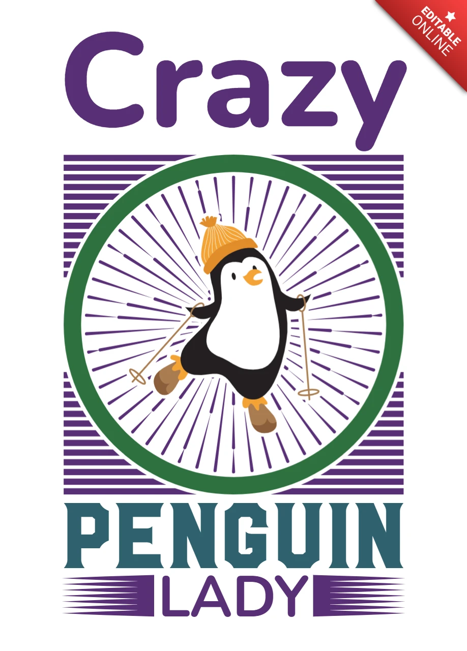 Crazy Penguin Lady Design for Funny Vintage Apparel Template