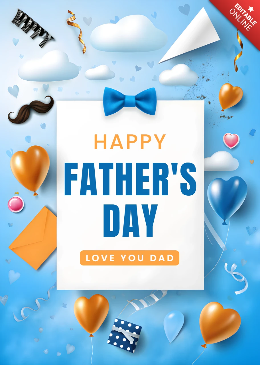 Festive Father's Day Wishes Design Template with Balloons and Clouds