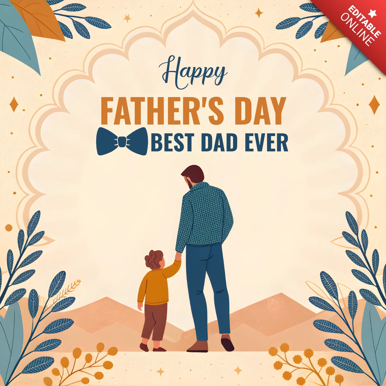 Father's Day Design Template with Father and Son Illustration