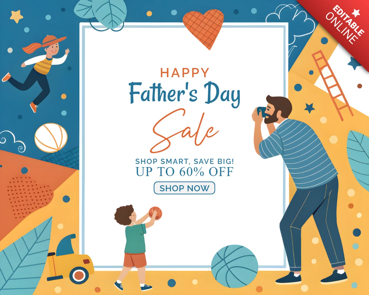 Plantilla de diseño de venta del feliz día del padre - tema familiar alegre y colorido
