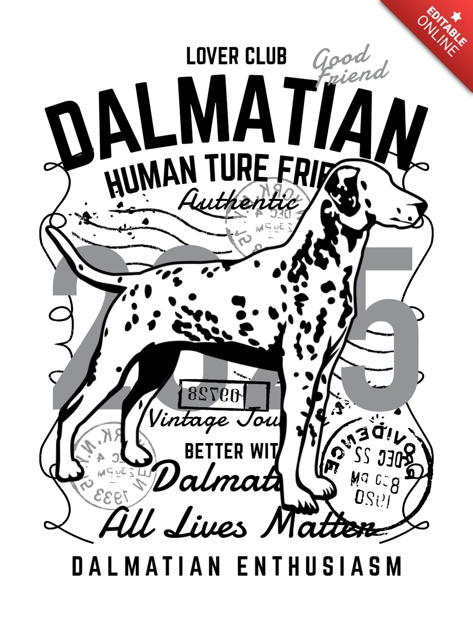 Modelo de design de camiseta vintage com cachorro dálmata