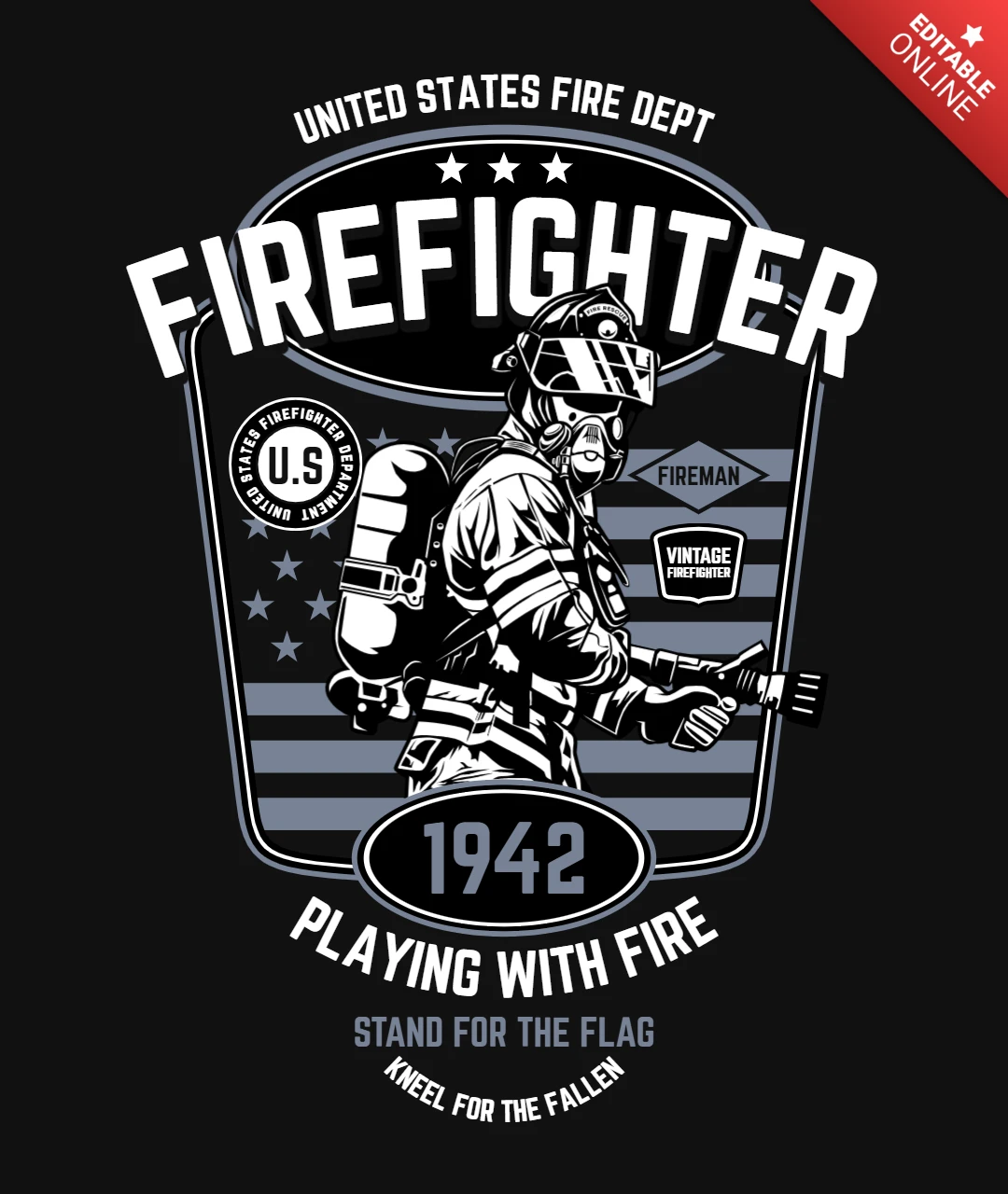 Fire Fighter T-Shirt Design Template