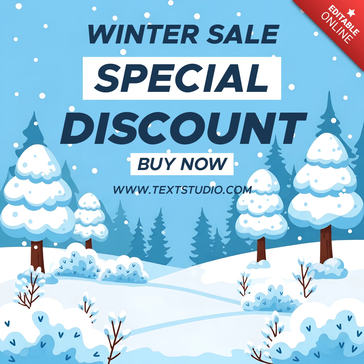 Winter Sale Discount Template with Snowy Trees Design for Promotional Flyers