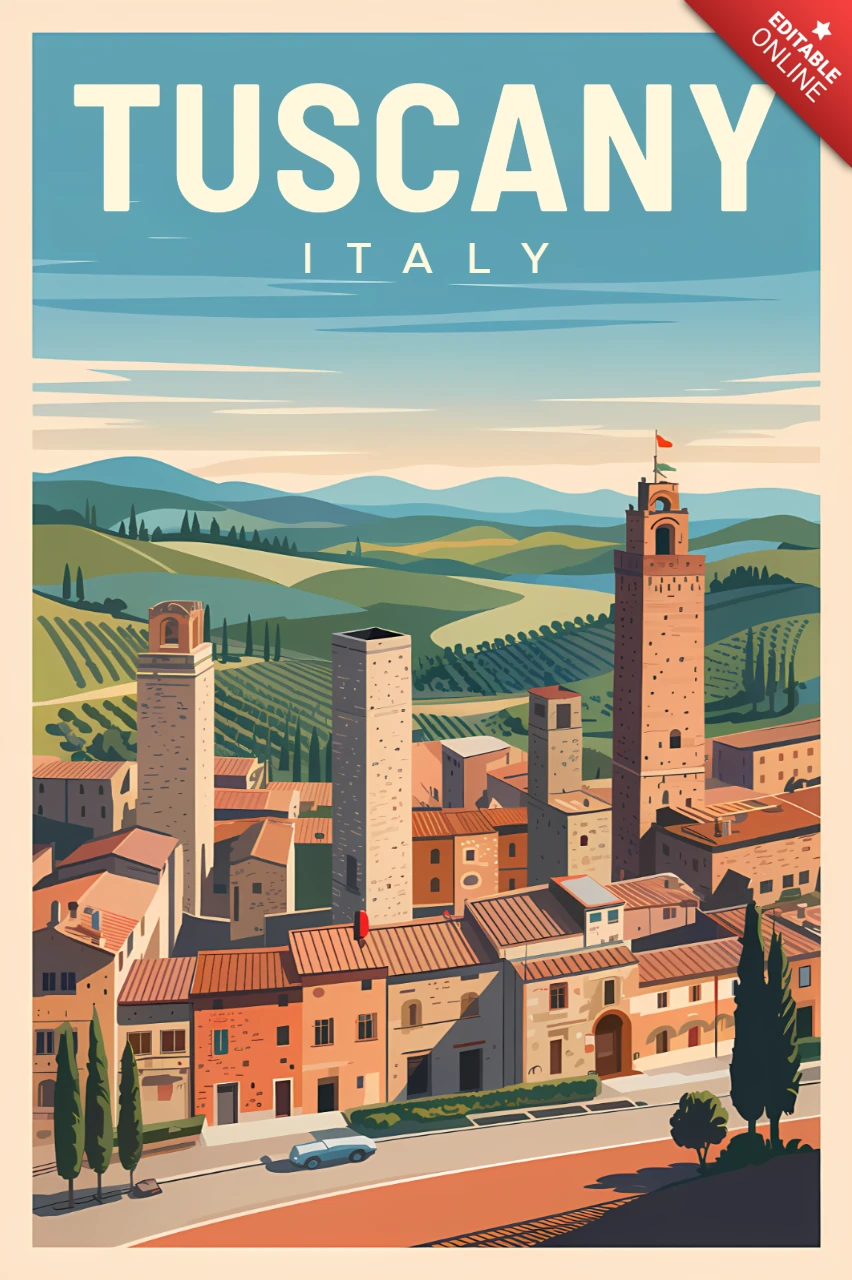 Toscana Italia design vintage per poster di viaggio