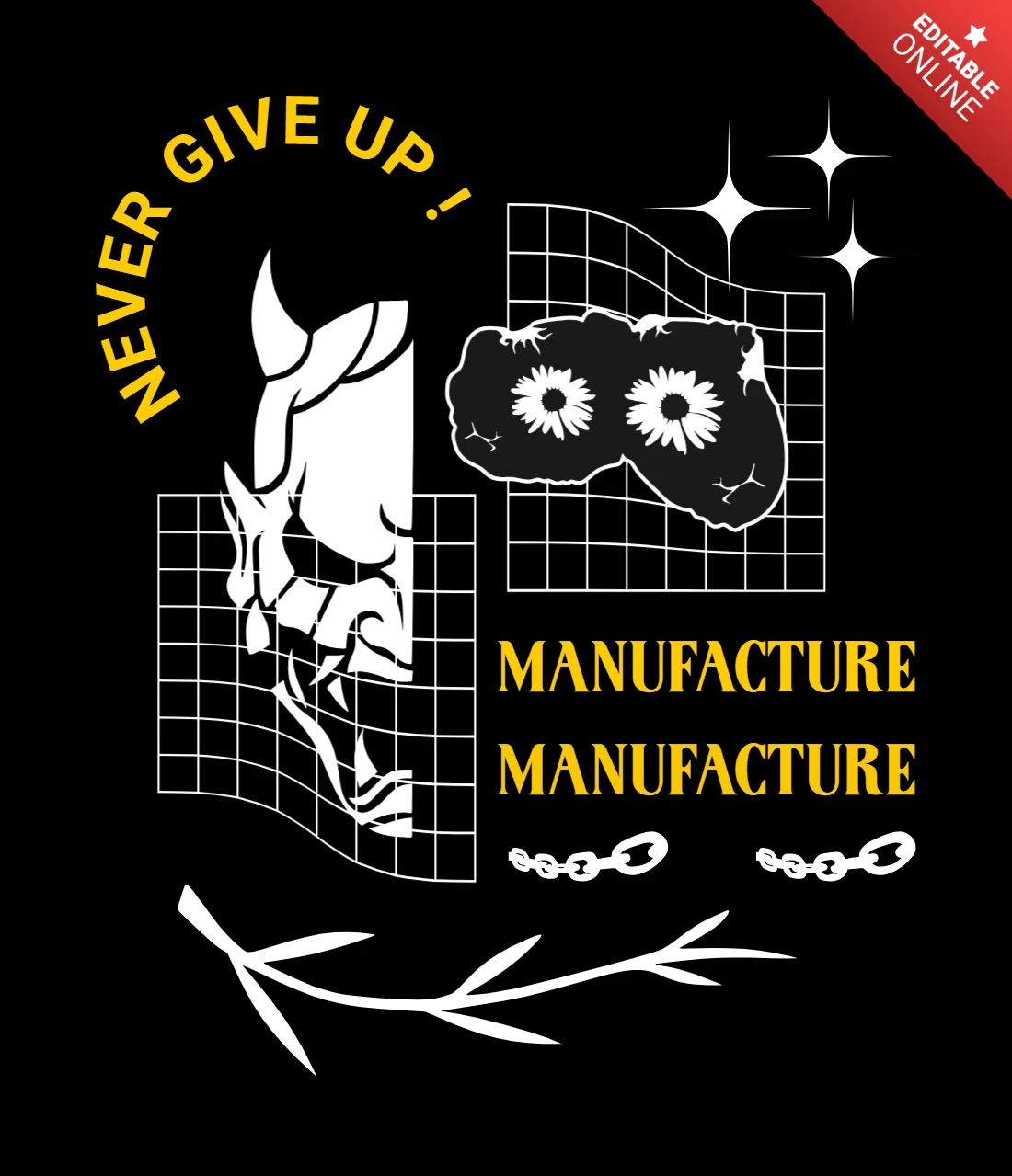 Bold Graphic Design Template for Motivational Apparel Featuring Skull and Text Elements