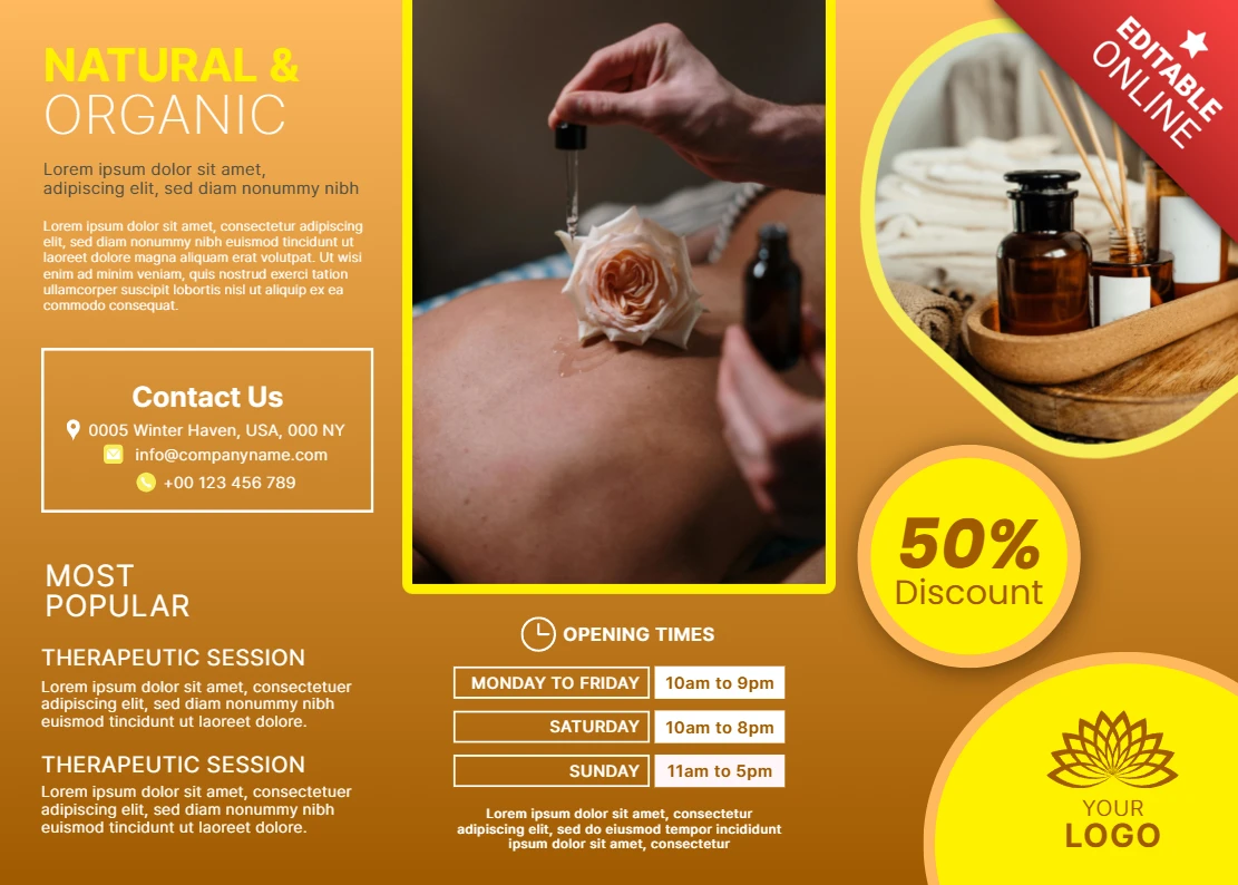 Doğal organik spa tanıtım broşürü şablonu çiçek desenli