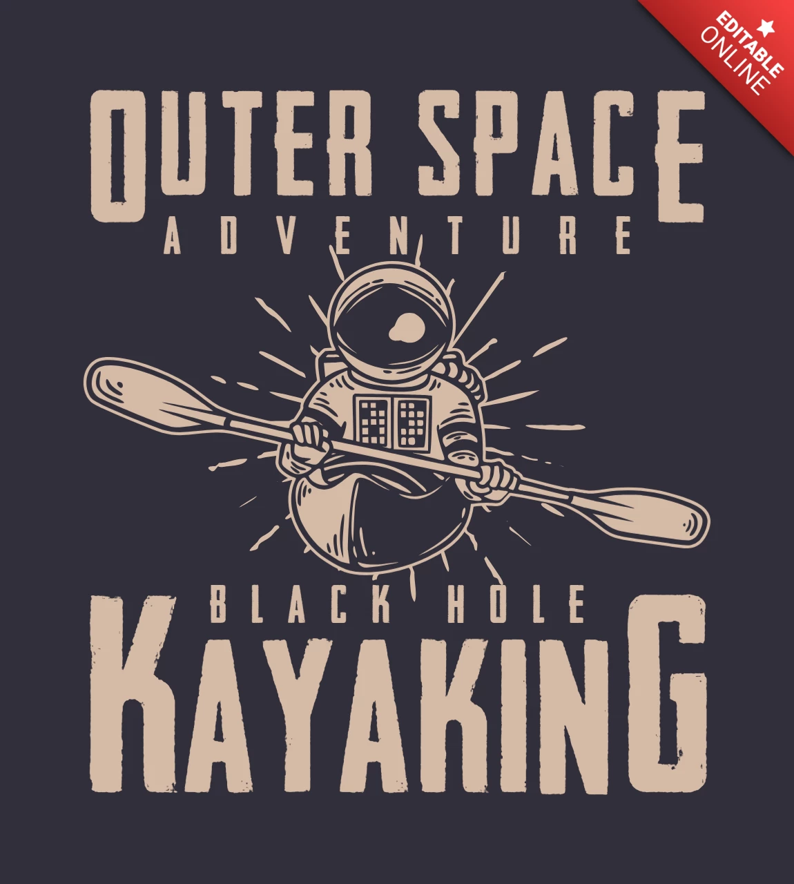 Modelo de design de camiseta vintage de astronauta andando de caiaque