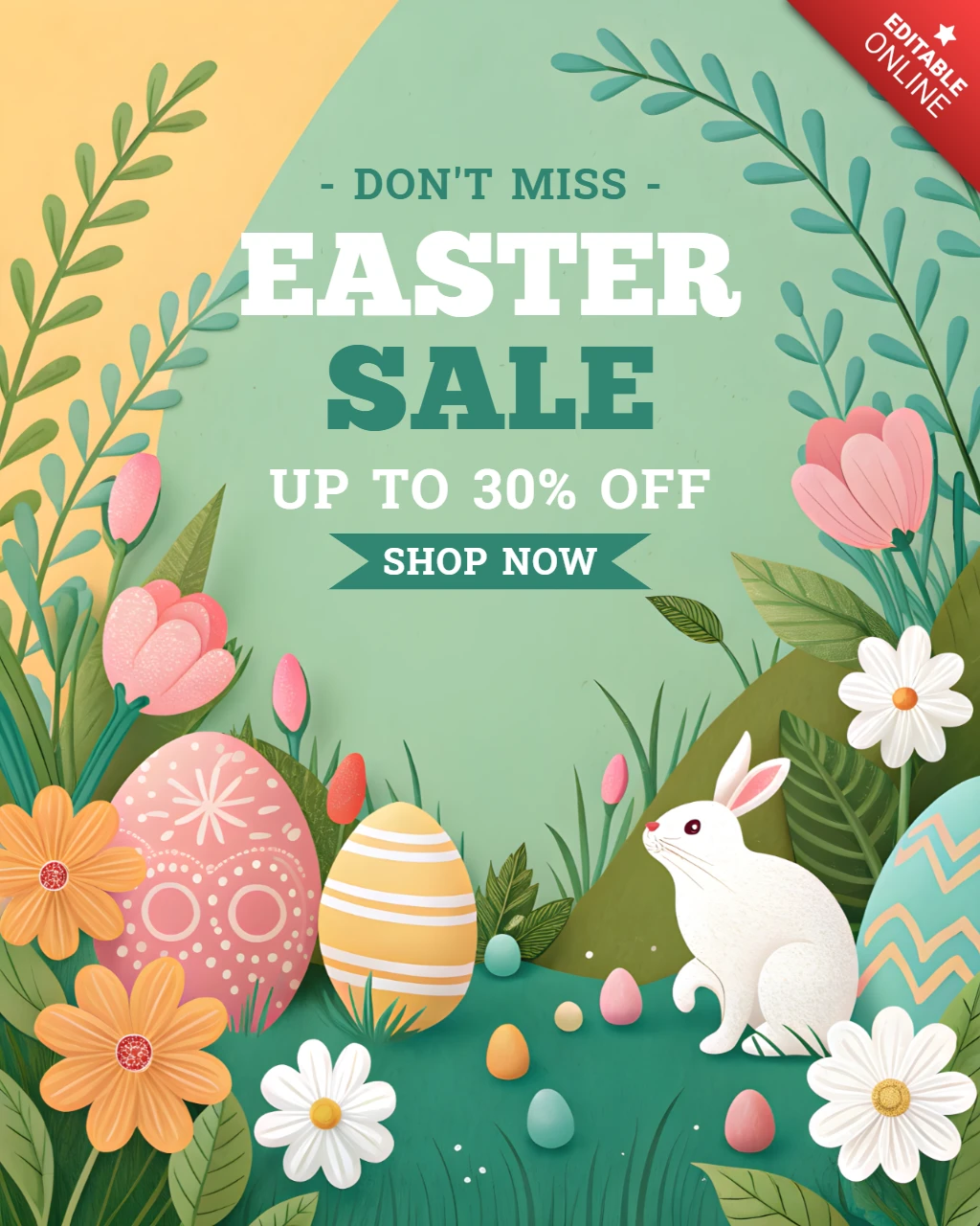Modelo de design de venda de Páscoa com tema de primavera para marketing promocional