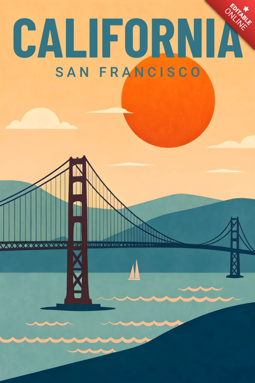 Modèle de design rétro de San Francisco, Californie, pour affiches de voyage