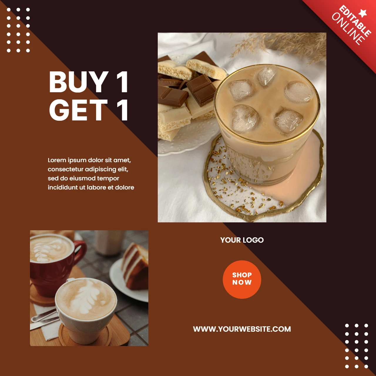 Modelo de design de postagem de instagram de venda de café compre 1 e leve 1