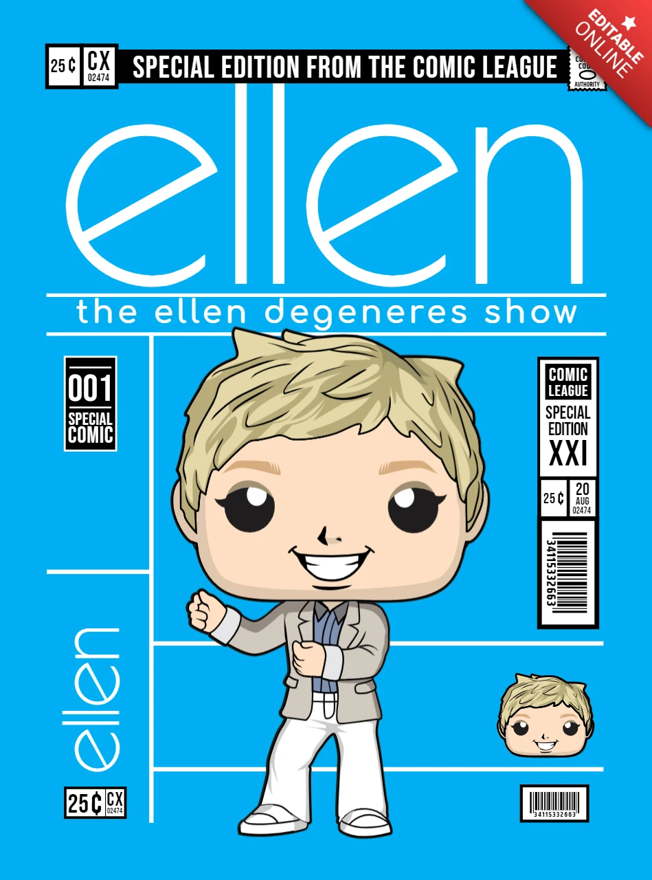 Ellen Degeneres personaje de dibujos animados plantilla de diseño de portada de revista