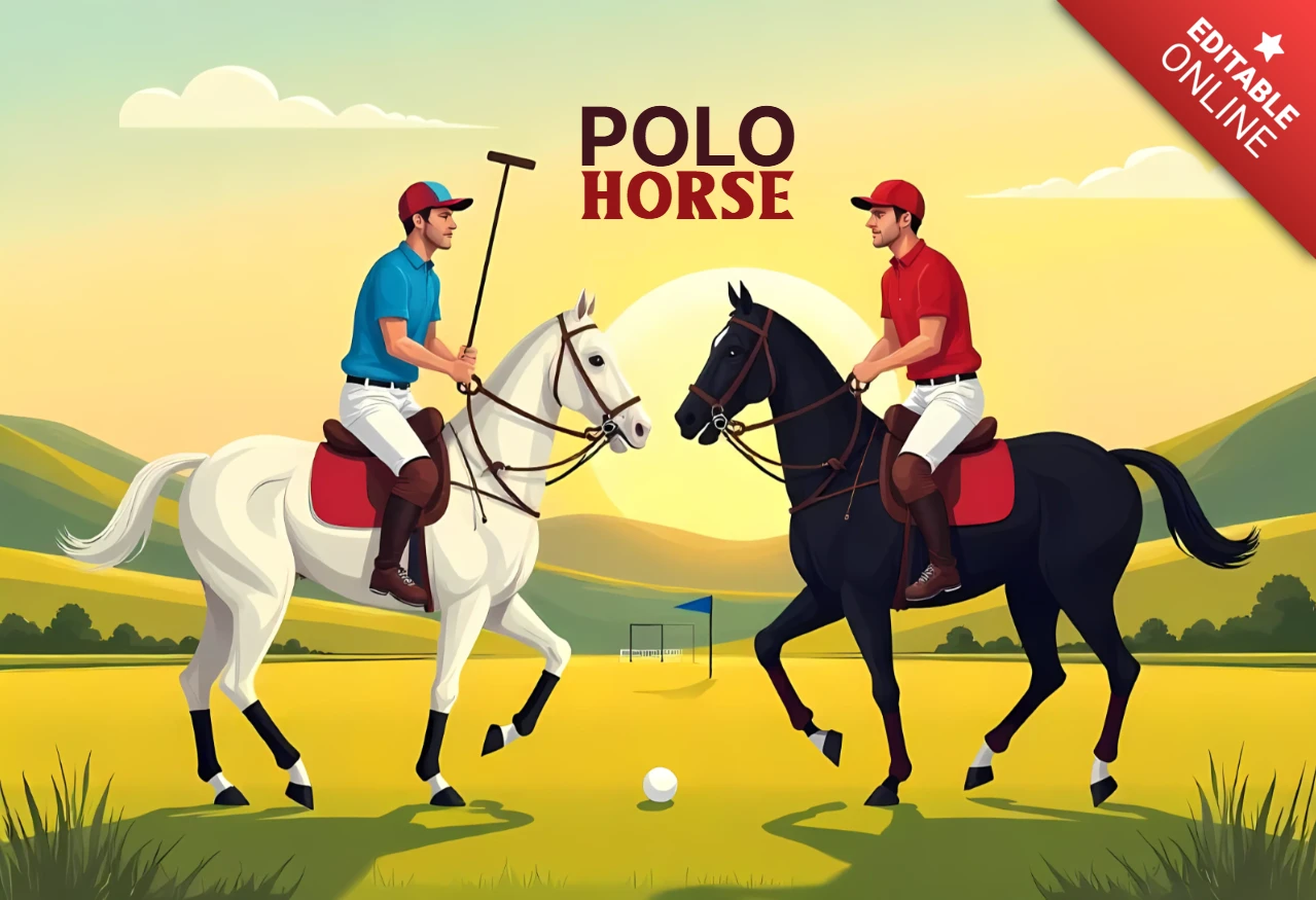 Stylowa ilustracja meczu polo - szablon projektu dla sportów jeździeckich