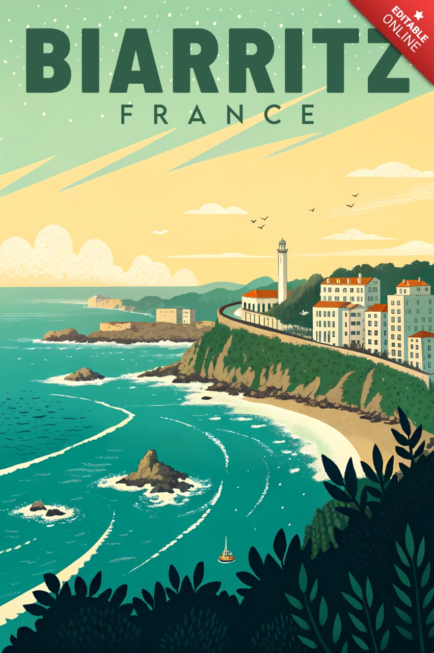 Vintage Biarritz Frankreich Reiseposter Designvorlage für Wandkunst
