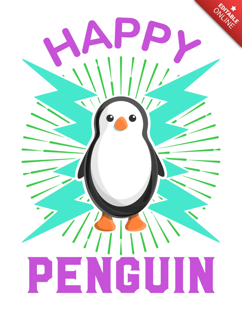 Happy Penguin with Thunder Design for Retro Merchandising Template