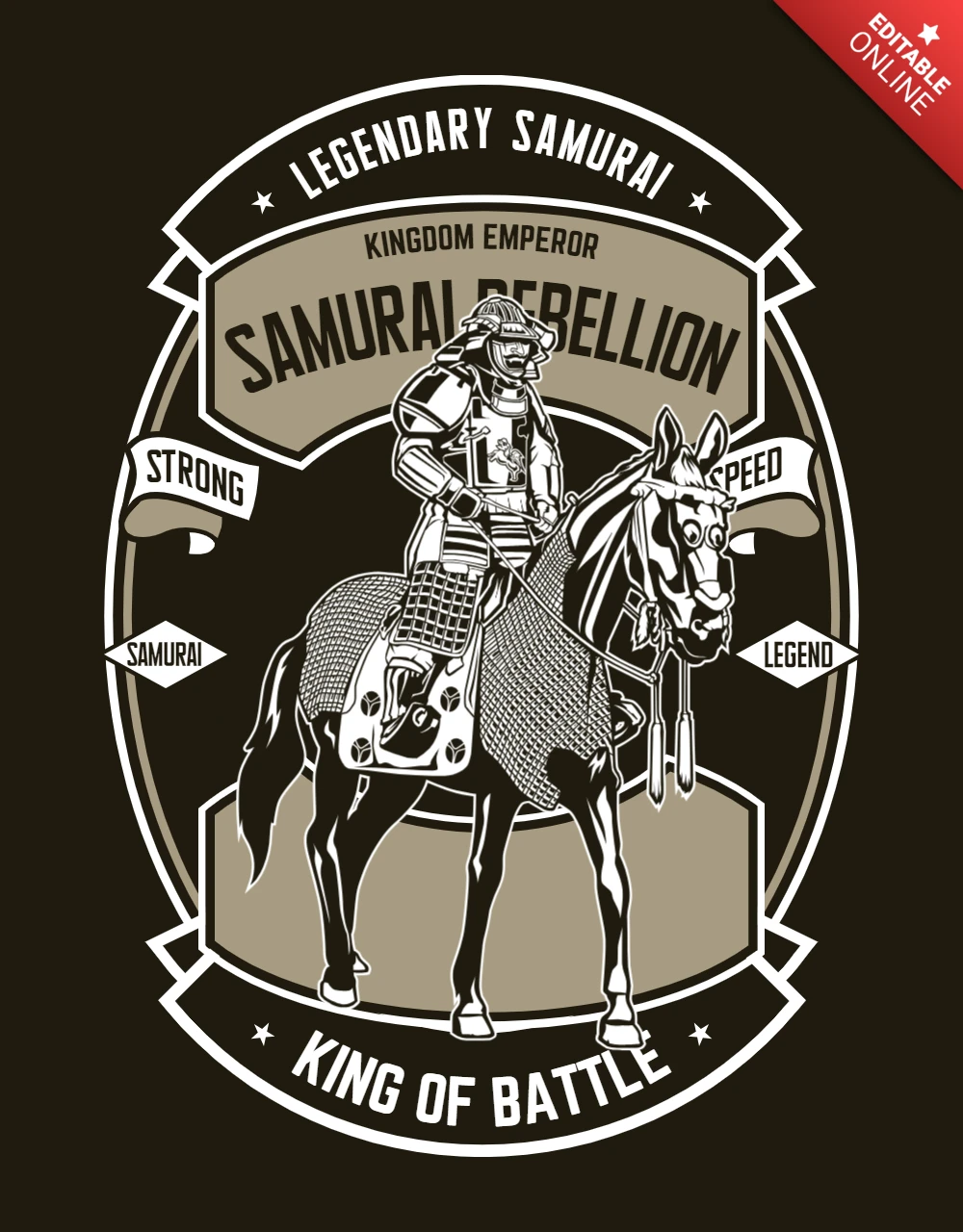 Samurai rebellion king of the battle plantilla de diseño de camiseta