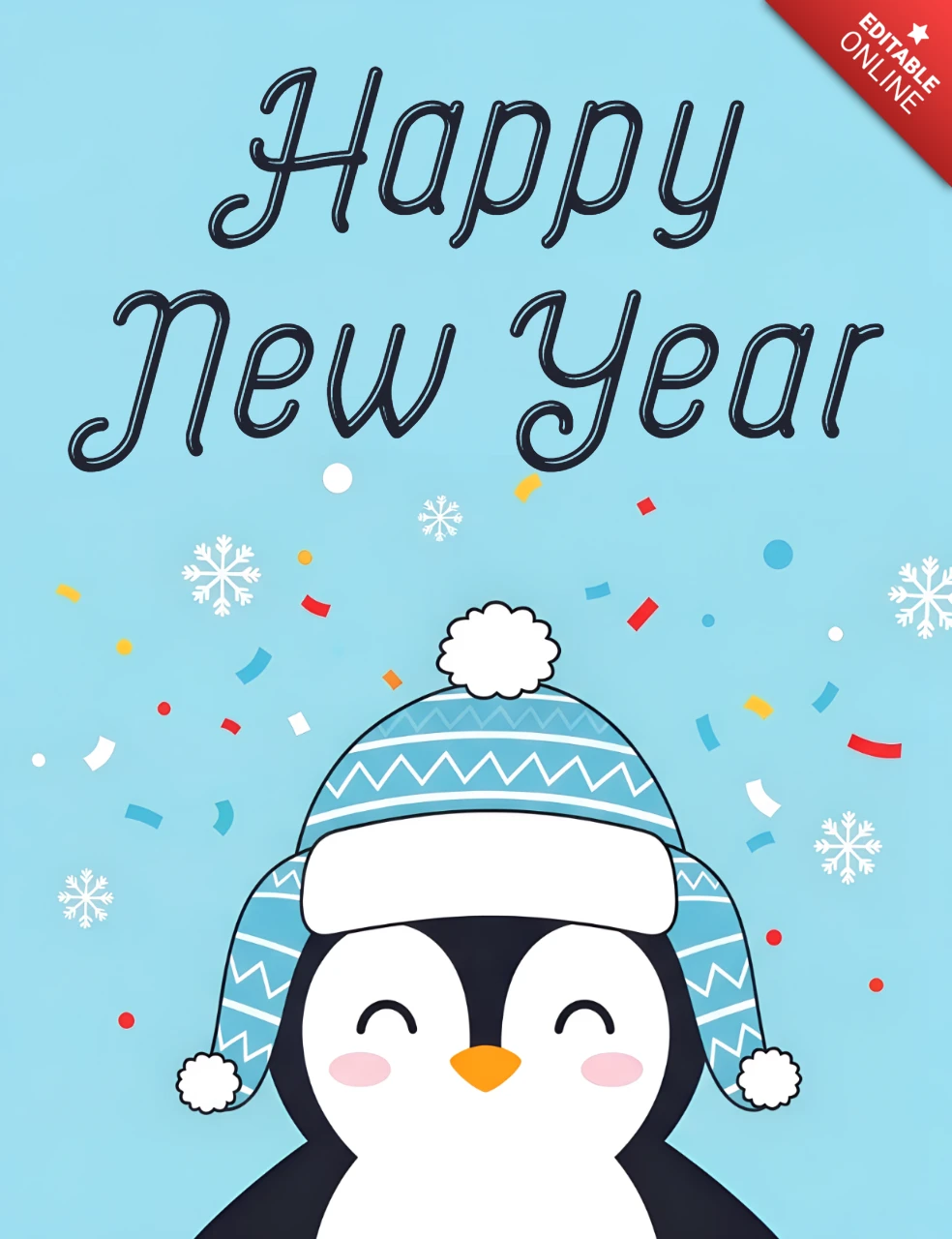 Süßes Pinguin-Designvorlage für Neujahrsgrußkarte