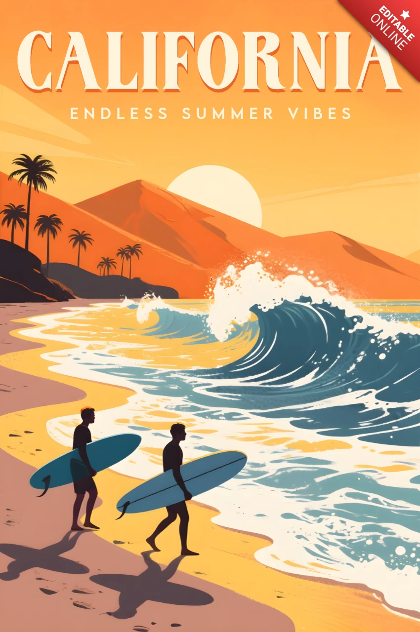 Design estivo della California per abbigliamento da spiaggia e arte da parete stampabile