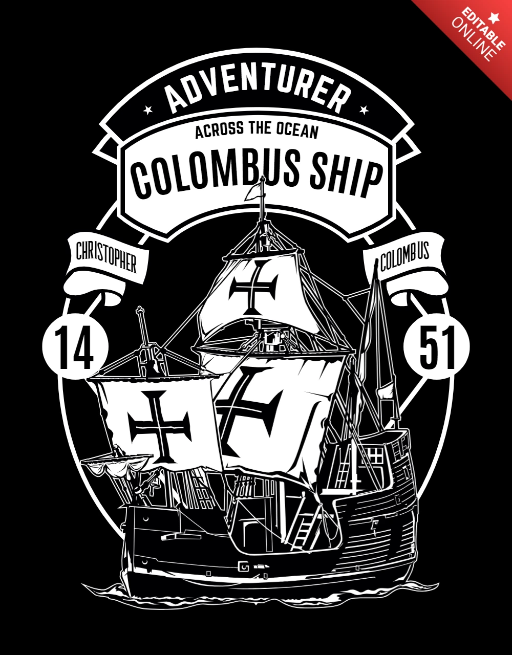 Modello di maglietta con nave Colombus