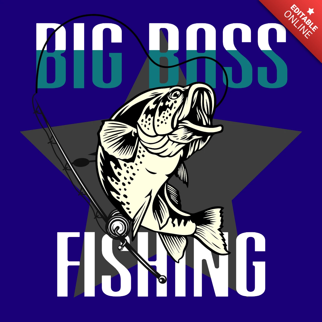 Big Bass Fishing T-Shirt Design Template